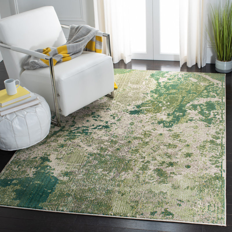 17 Stories Hester Street Abstract Green/Ivory Area Rug Wayfair.ca
